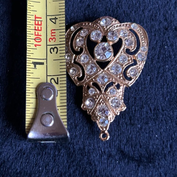 Vintage Art Nouveau Pendant Gold Filigree Rhinestones - Picture 2 of 7